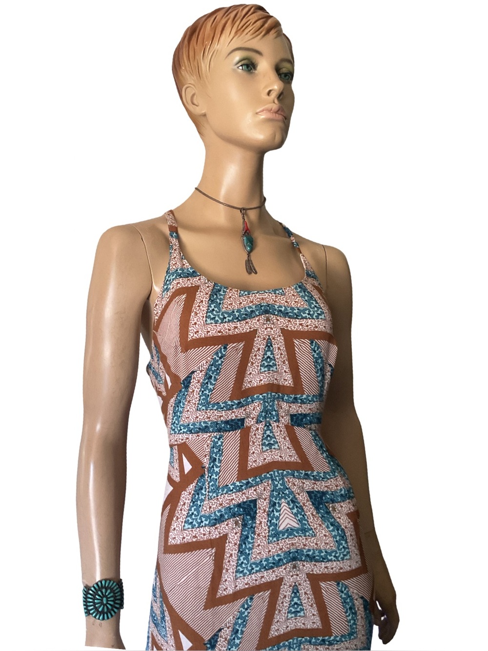 FREE PEOPLE SERVES YOU RIGHT TEAL & TERRACOTTA MAXI DRESS SZ 10